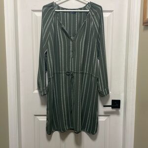 GAP |Olive Green |Pinstripe |Long Sleeve |Drawstring |Shift |Short Dress|Size XL